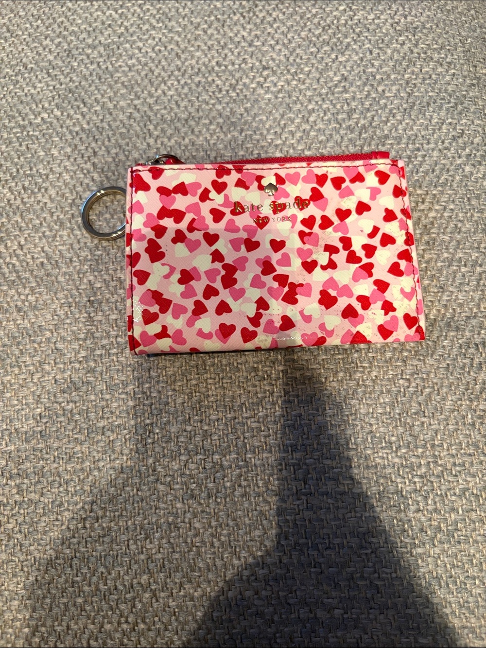 kate spade Pink, Red & Cream Heart Zip Card Case with Keyring